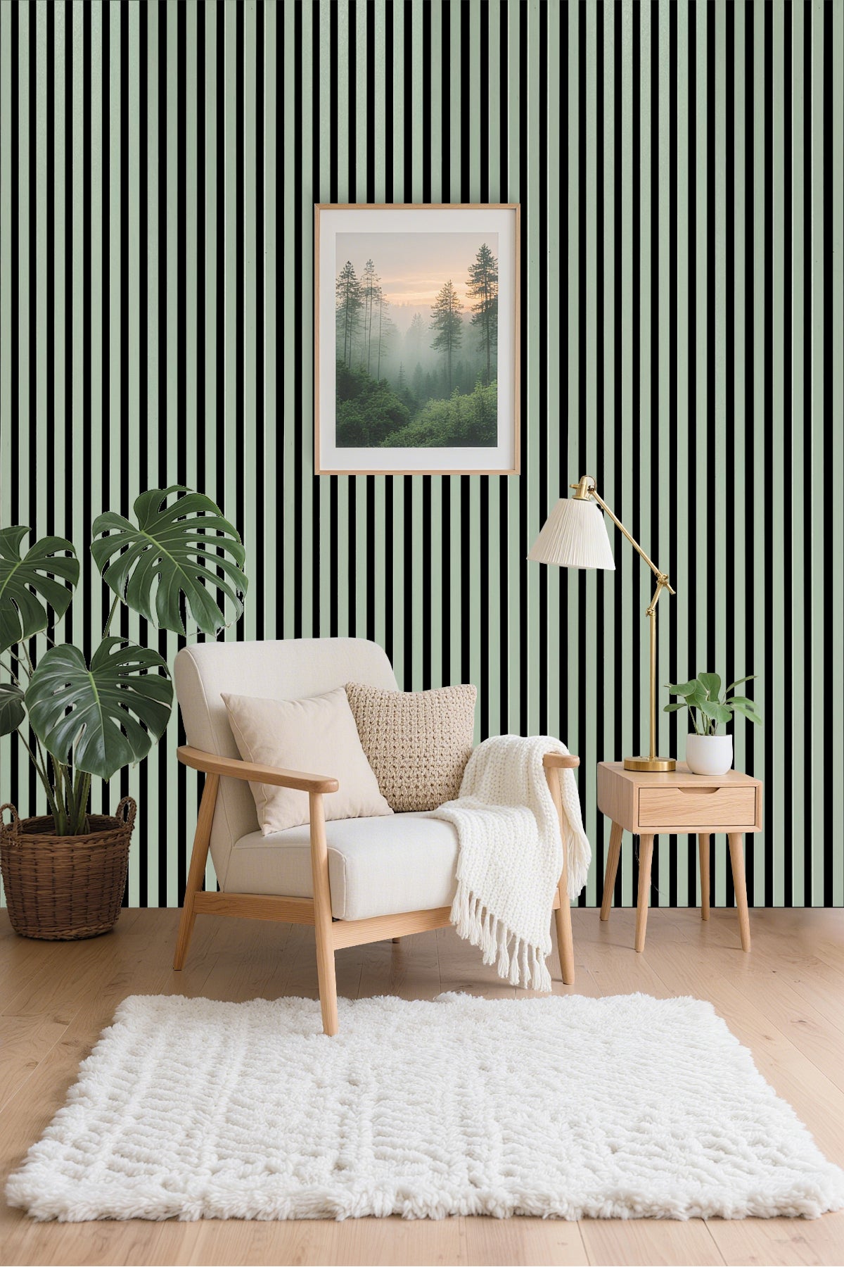Akustikpaneel Premium Salbei – Filz Schwarz 244 × 60 cm