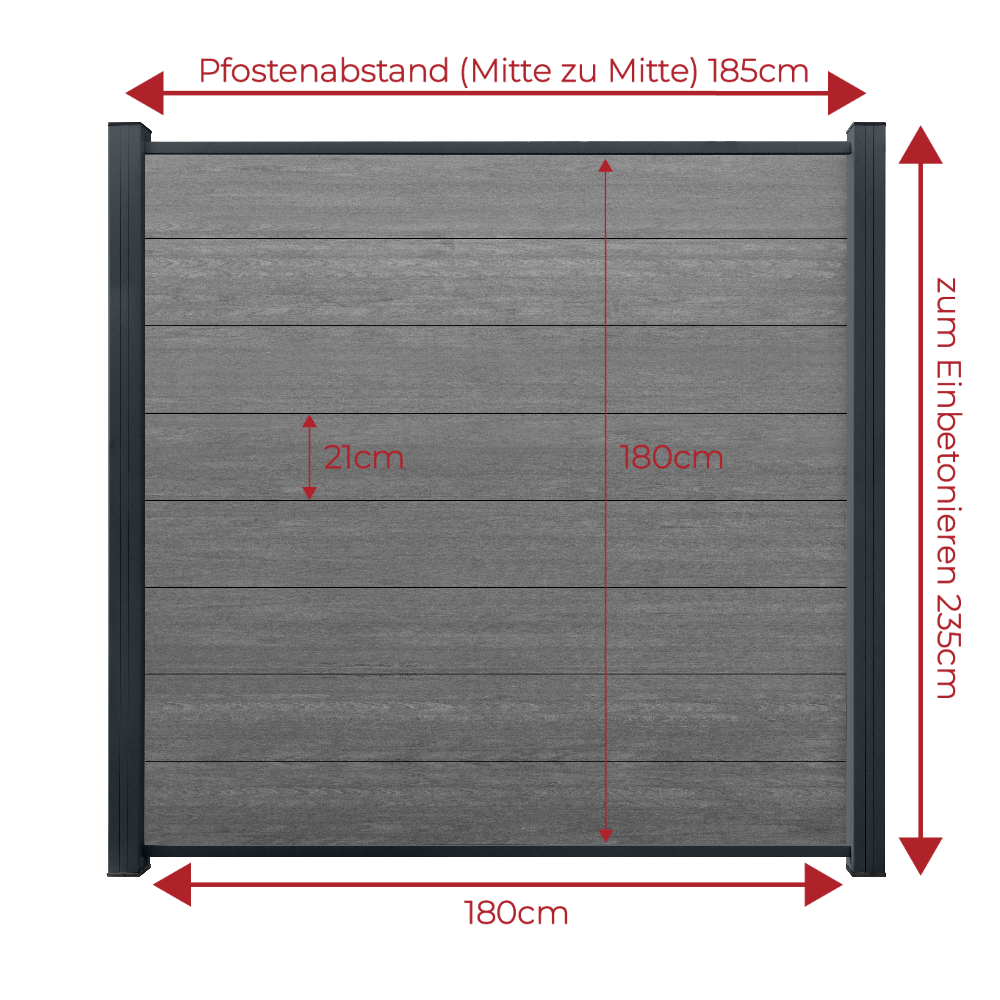 WPC Sichtschutzzaun ENZO Basalt - Standard Anthrazit