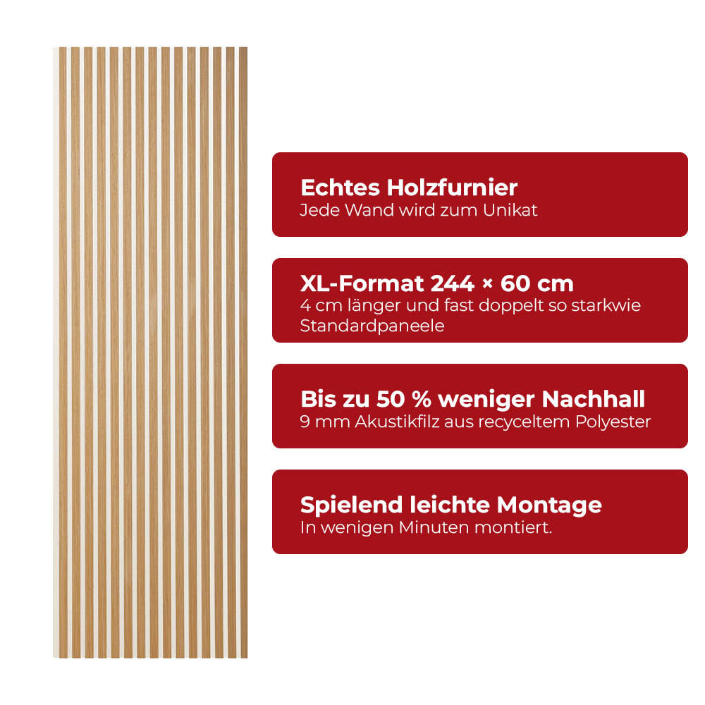 Akustikpaneel Premium Eiche – Filz Beige 244 × 60 cm