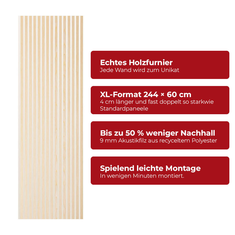Akustikpaneel Premium Kiefer – Filz Beige 244 × 60 cm