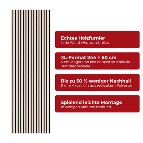 Akustikpaneel Premium Kiesel – Filz Schwarz 244 × 60 cm