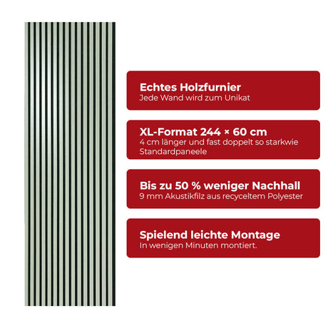 Akustikpaneel Premium Salbei – Filz Schwarz 244 × 60 cm