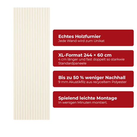Akustikpaneel Premium Sand – Filz Beige 244 × 60 cm
