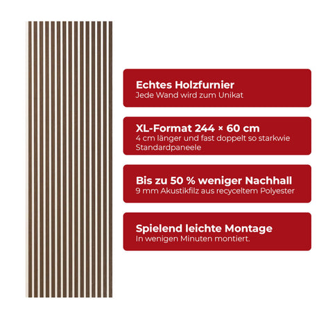 Akustikpaneel Premium Walnuss – Filz Beige 244 × 60 cm