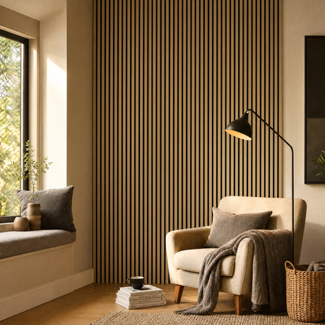 Akustikpaneel Premium Kiefer – Filz Schwarz 244 × 60 cm