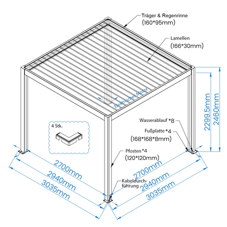 SkyShade Pro 3x3m Aluminium-Pergola mit LED & App-Steuerung – Anthrazit