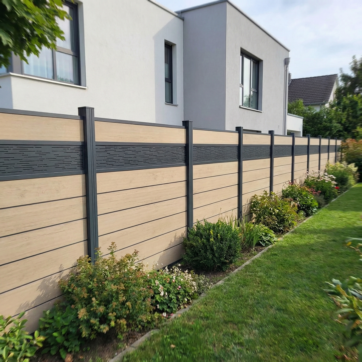 WPC Sichtschutzzaun ENZO Elfenbein - Style Anthrazit