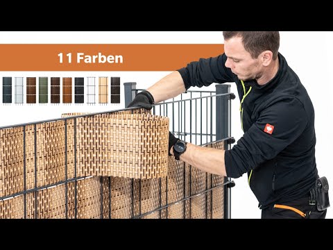 Sichtschutzstreifen Grau Rattan für Doppelstabmattenzäune 255cm